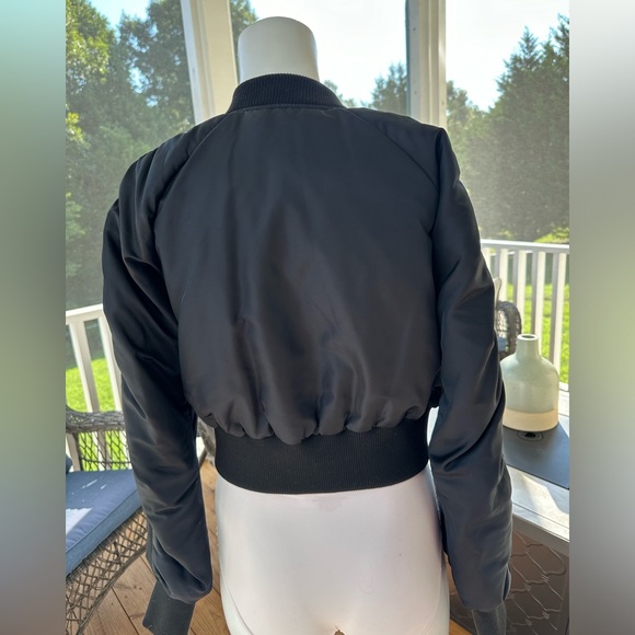 Steve Madden Eva black bomber zipper jacket gathered sleeves cropped Small NEW - Picture 6 of 7